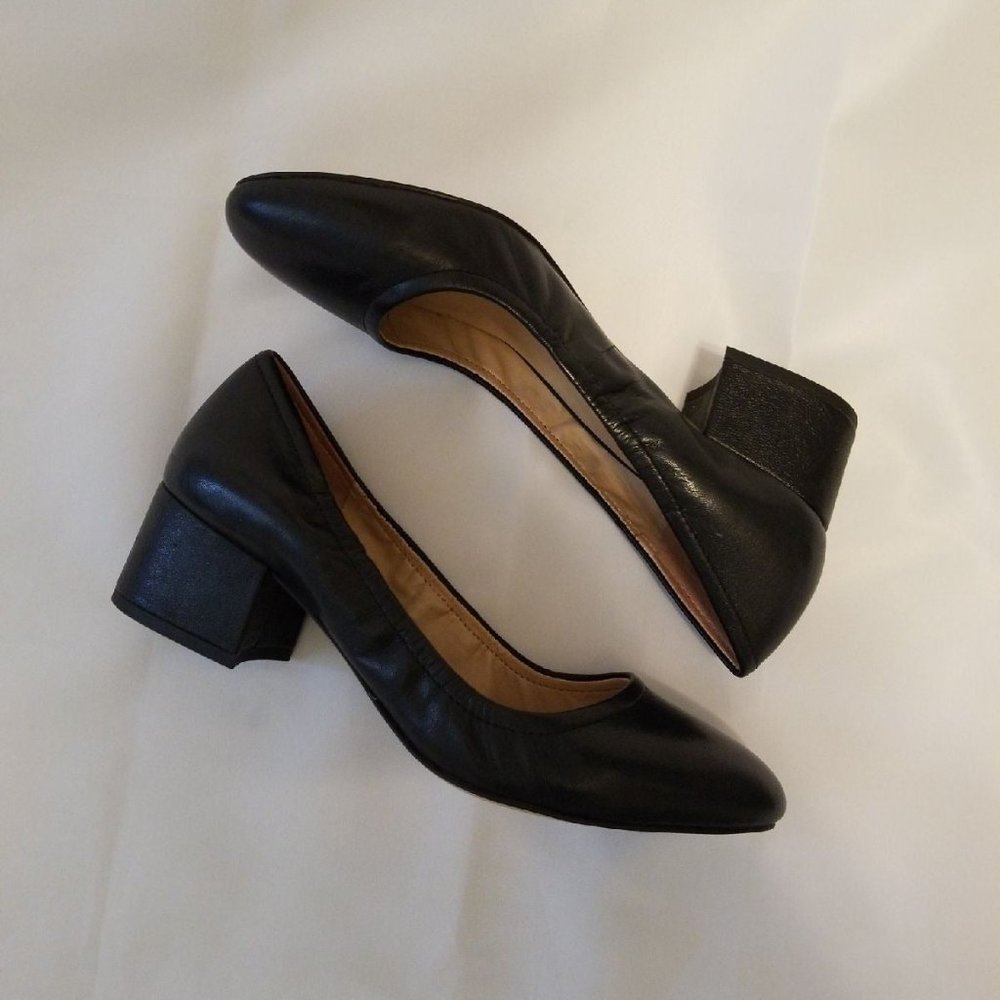 Franco Sarto Black Leather Low Heel Pump